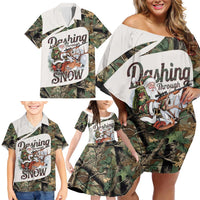 Santa Deer Hunting Christmas Family Matching Off Shoulder Short Dress and Hawaiian Shirt Hunting Camouflage Patterns - Wonder Print Shop
