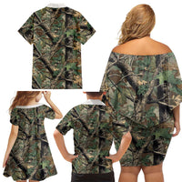 Santa Deer Hunting Christmas Family Matching Off Shoulder Short Dress and Hawaiian Shirt Hunting Camouflage Patterns - Wonder Print Shop