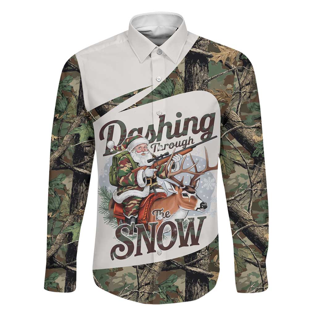 Santa Deer Hunting Christmas Family Matching Off Shoulder Short Dress and Hawaiian Shirt Hunting Camouflage Patterns - Wonder Print Shop