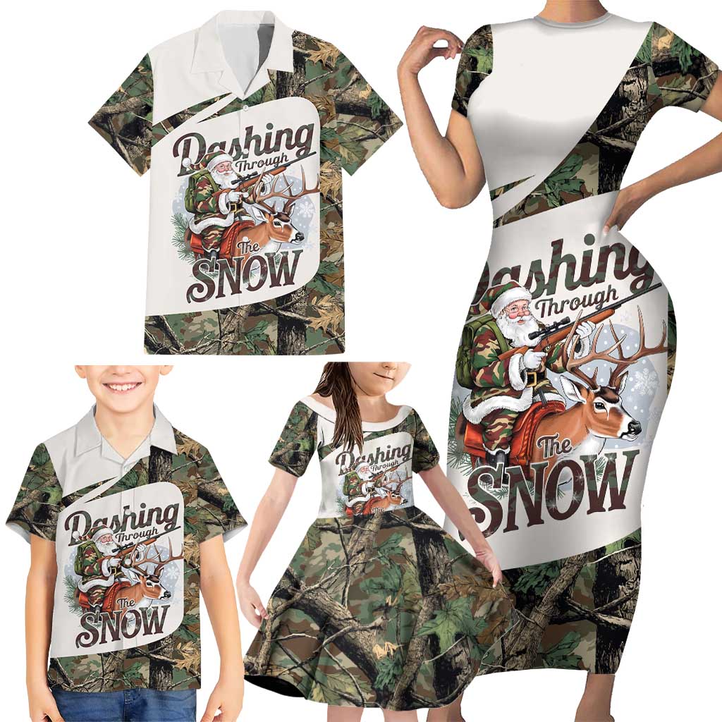 Santa Deer Hunting Christmas Family Matching Short Sleeve Bodycon Dress and Hawaiian Shirt Hunting Camouflage Patterns - Wonder Print Shop