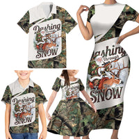 Santa Deer Hunting Christmas Family Matching Short Sleeve Bodycon Dress and Hawaiian Shirt Hunting Camouflage Patterns - Wonder Print Shop