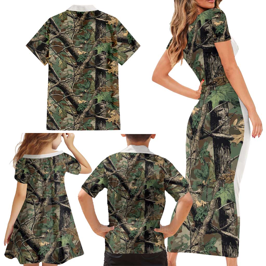 Santa Deer Hunting Christmas Family Matching Short Sleeve Bodycon Dress and Hawaiian Shirt Hunting Camouflage Patterns - Wonder Print Shop