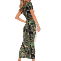 Santa Deer Hunting Christmas Family Matching Short Sleeve Bodycon Dress and Hawaiian Shirt Hunting Camouflage Patterns - Wonder Print Shop