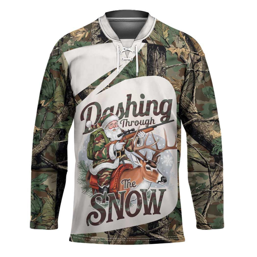 Santa Deer Hunting Christmas Hockey Jersey Hunting Camouflage Patterns - Wonder Print Shop