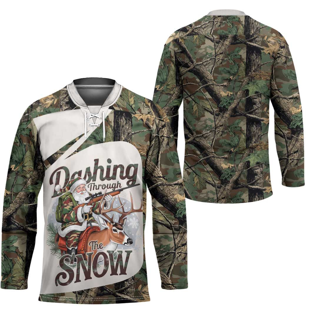 Santa Deer Hunting Christmas Hockey Jersey Hunting Camouflage Patterns - Wonder Print Shop
