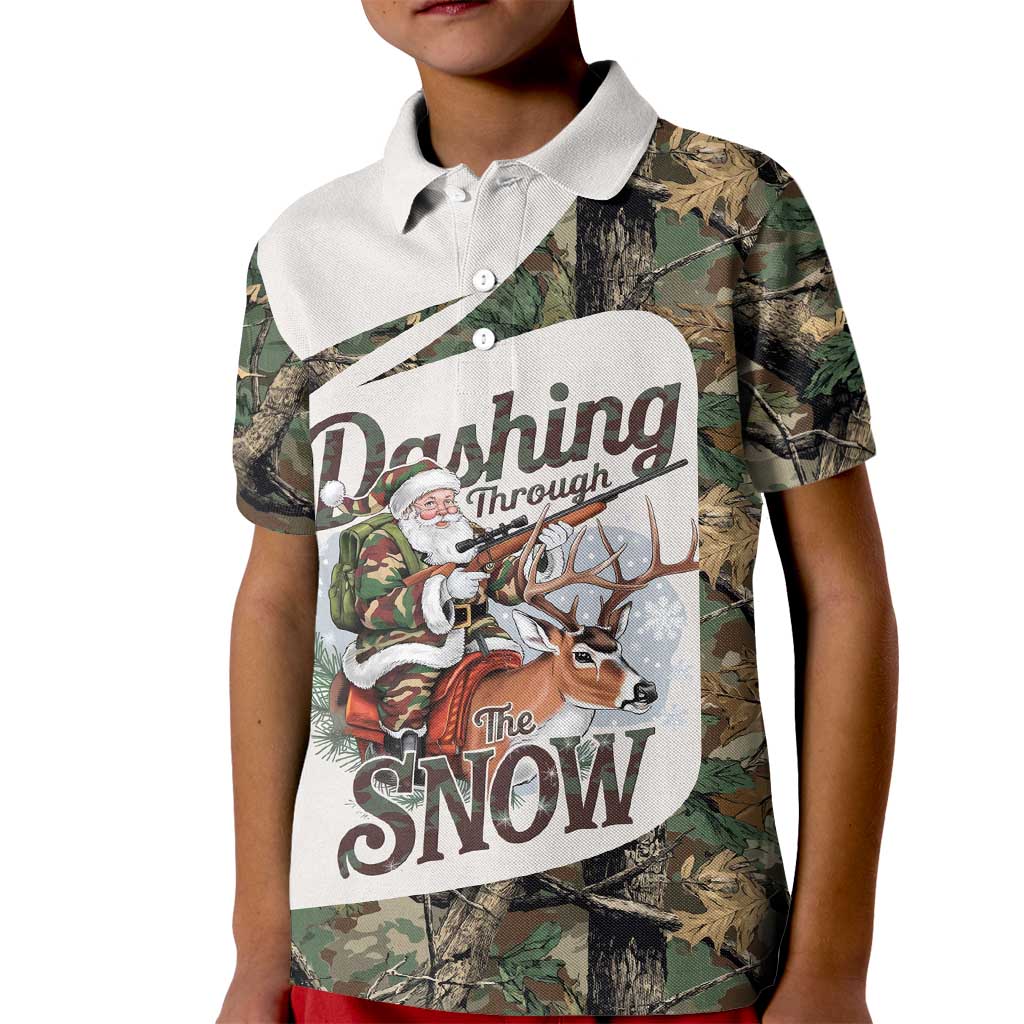 Santa Deer Hunting Christmas Kid Polo Shirt Hunting Camouflage Patterns - Wonder Print Shop