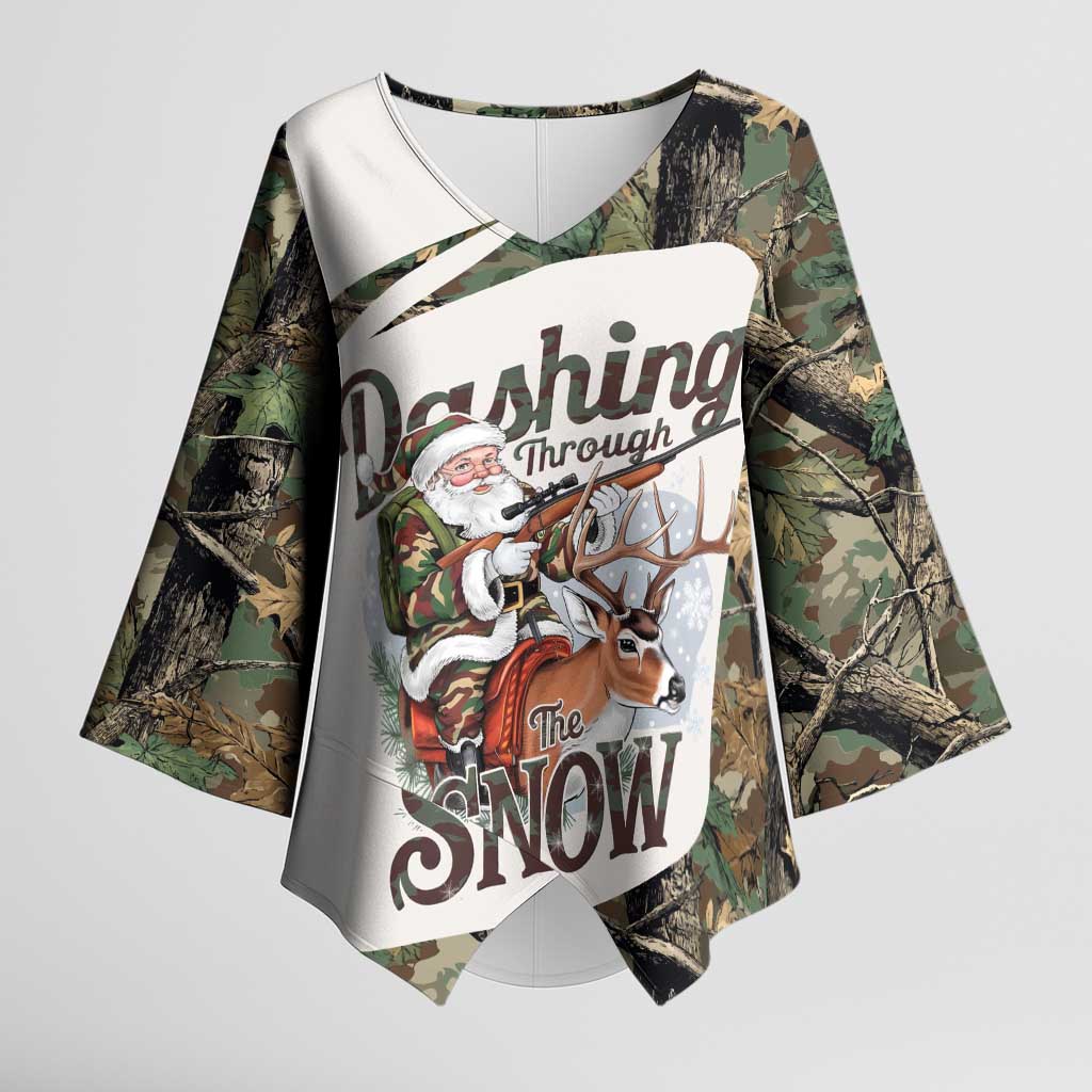 Santa Deer Hunting Christmas Kimono Sleeve Blouse Hunting Camouflage Patterns - Wonder Print Shop