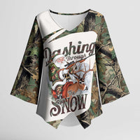 Santa Deer Hunting Christmas Kimono Sleeve Blouse Hunting Camouflage Patterns - Wonder Print Shop