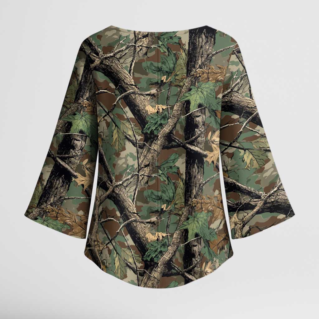 Santa Deer Hunting Christmas Kimono Sleeve Blouse Hunting Camouflage Patterns - Wonder Print Shop