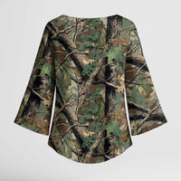 Santa Deer Hunting Christmas Kimono Sleeve Blouse Hunting Camouflage Patterns - Wonder Print Shop