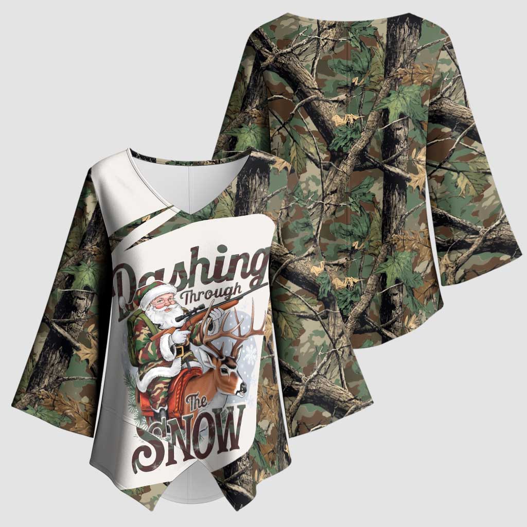 Santa Deer Hunting Christmas Kimono Sleeve Blouse Hunting Camouflage Patterns - Wonder Print Shop