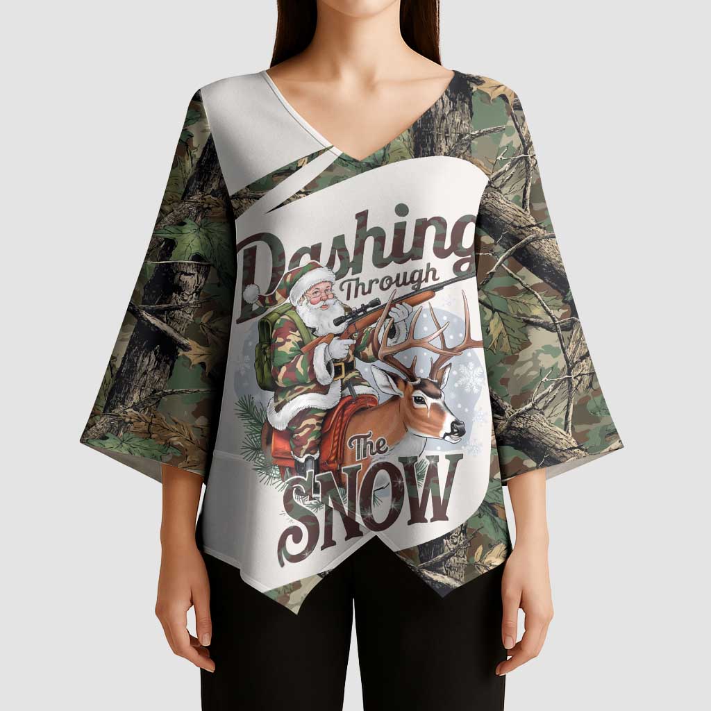 Santa Deer Hunting Christmas Kimono Sleeve Blouse Hunting Camouflage Patterns - Wonder Print Shop