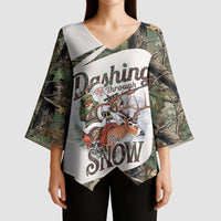 Santa Deer Hunting Christmas Kimono Sleeve Blouse Hunting Camouflage Patterns - Wonder Print Shop