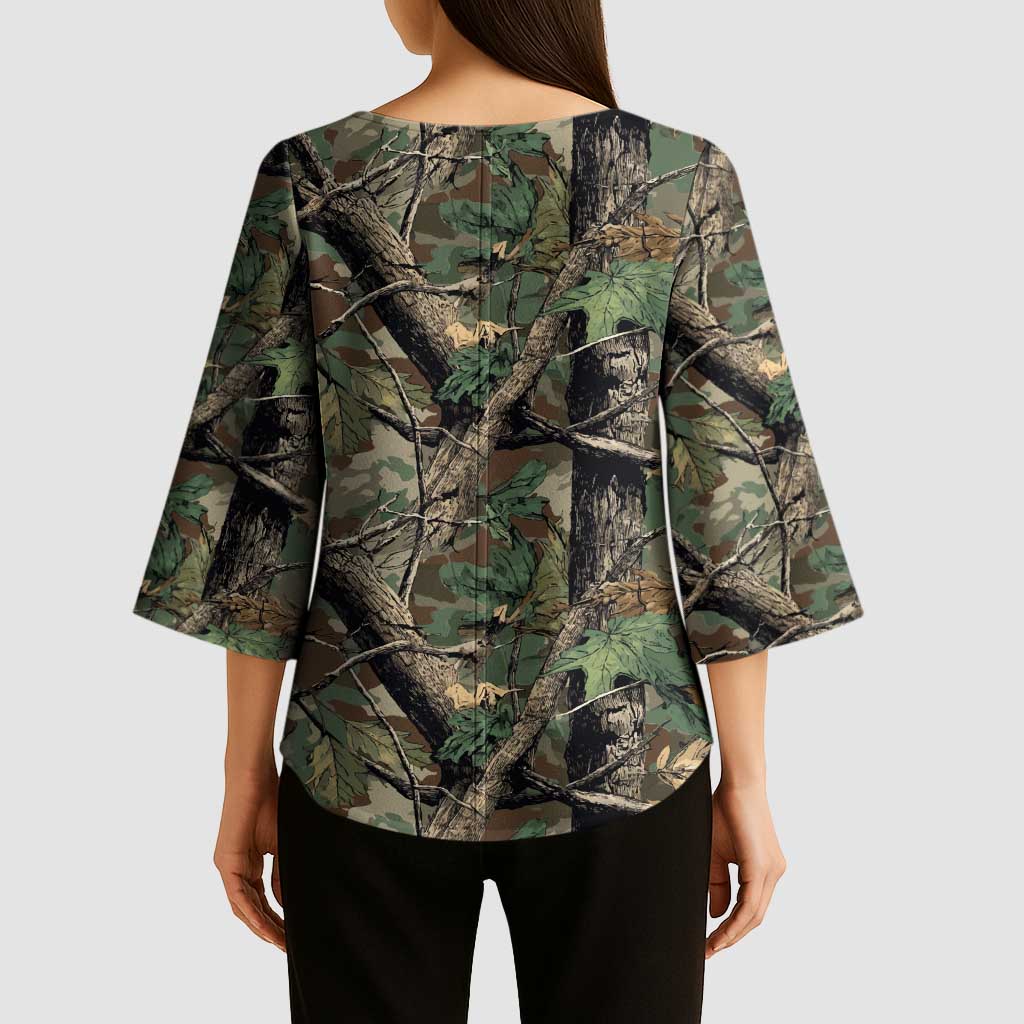 Santa Deer Hunting Christmas Kimono Sleeve Blouse Hunting Camouflage Patterns - Wonder Print Shop