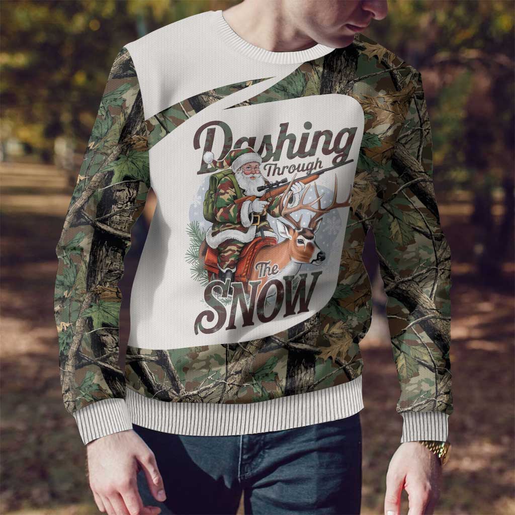 Santa Deer Hunting Christmas Ugly Christmas Sweater Hunting Camouflage Patterns - Wonder Print Shop