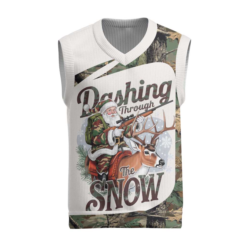 Santa Deer Hunting Christmas Knitted V-Neck Vest Hunting Camouflage Patterns - Wonder Print Shop