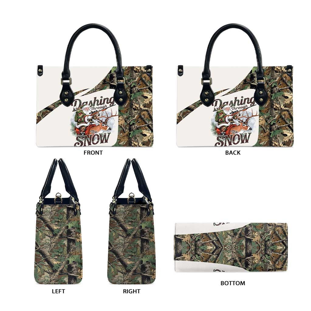 Santa Deer Hunting Christmas Leather Bag Hunting Camouflage Patterns - Wonder Print Shop