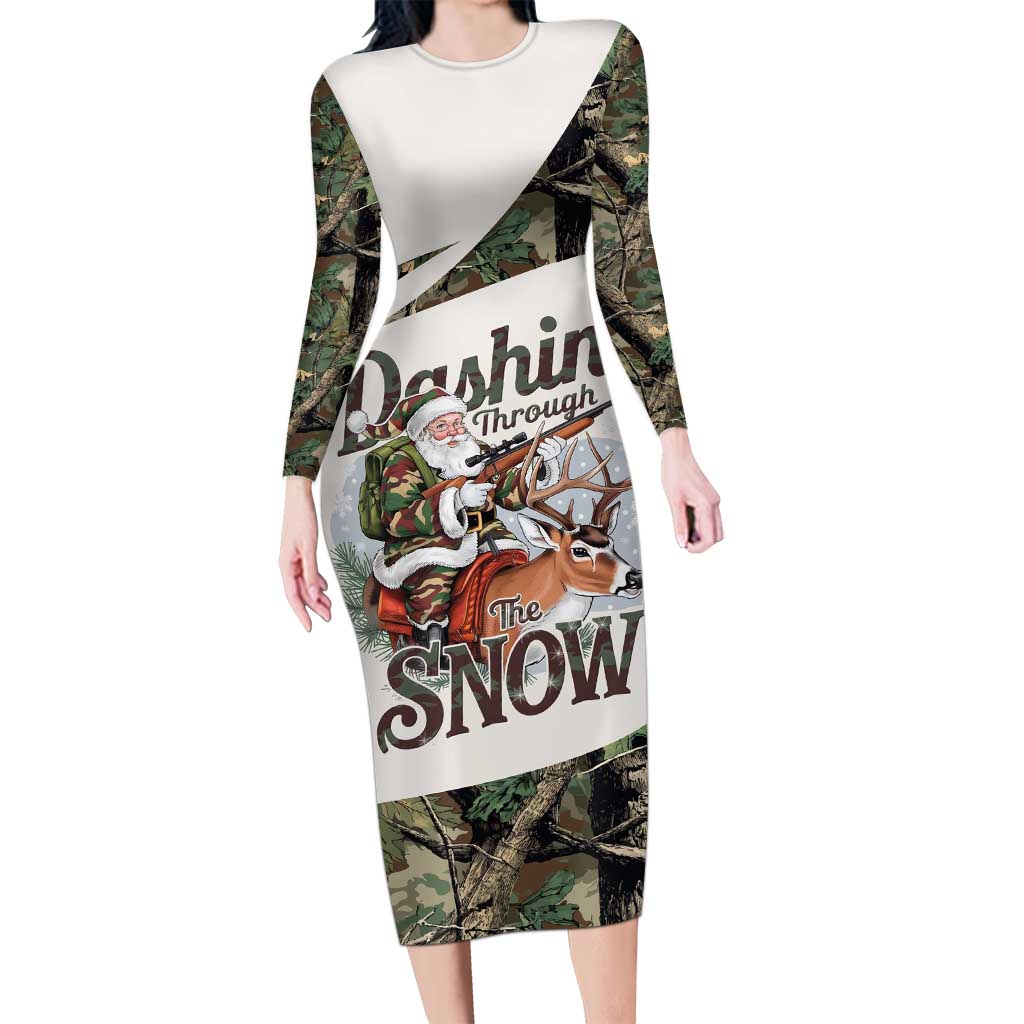 Santa Deer Hunting Christmas Long Sleeve Bodycon Dress Hunting Camouflage Patterns - Wonder Print Shop