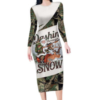 Santa Deer Hunting Christmas Long Sleeve Bodycon Dress Hunting Camouflage Patterns - Wonder Print Shop