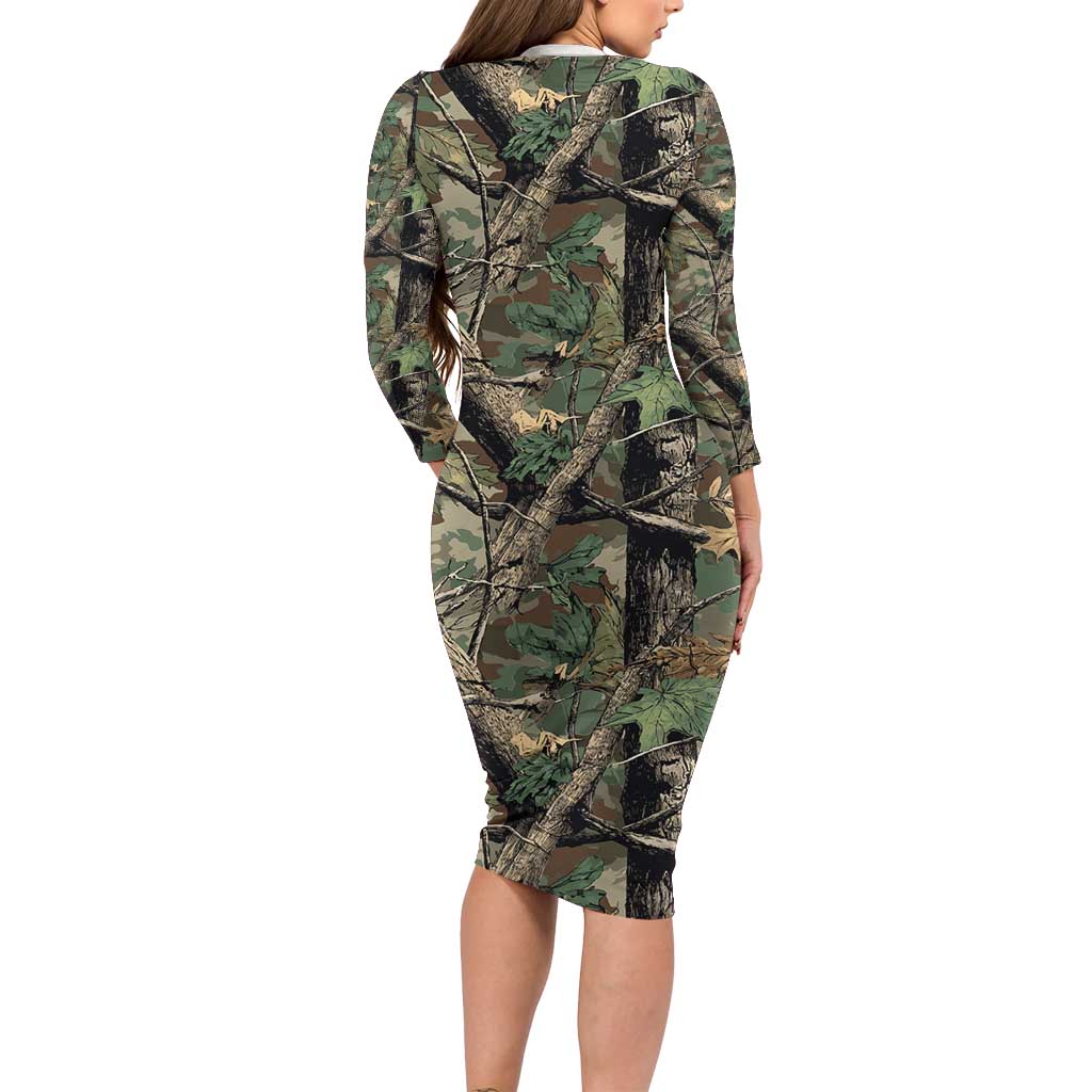 Santa Deer Hunting Christmas Long Sleeve Bodycon Dress Hunting Camouflage Patterns - Wonder Print Shop