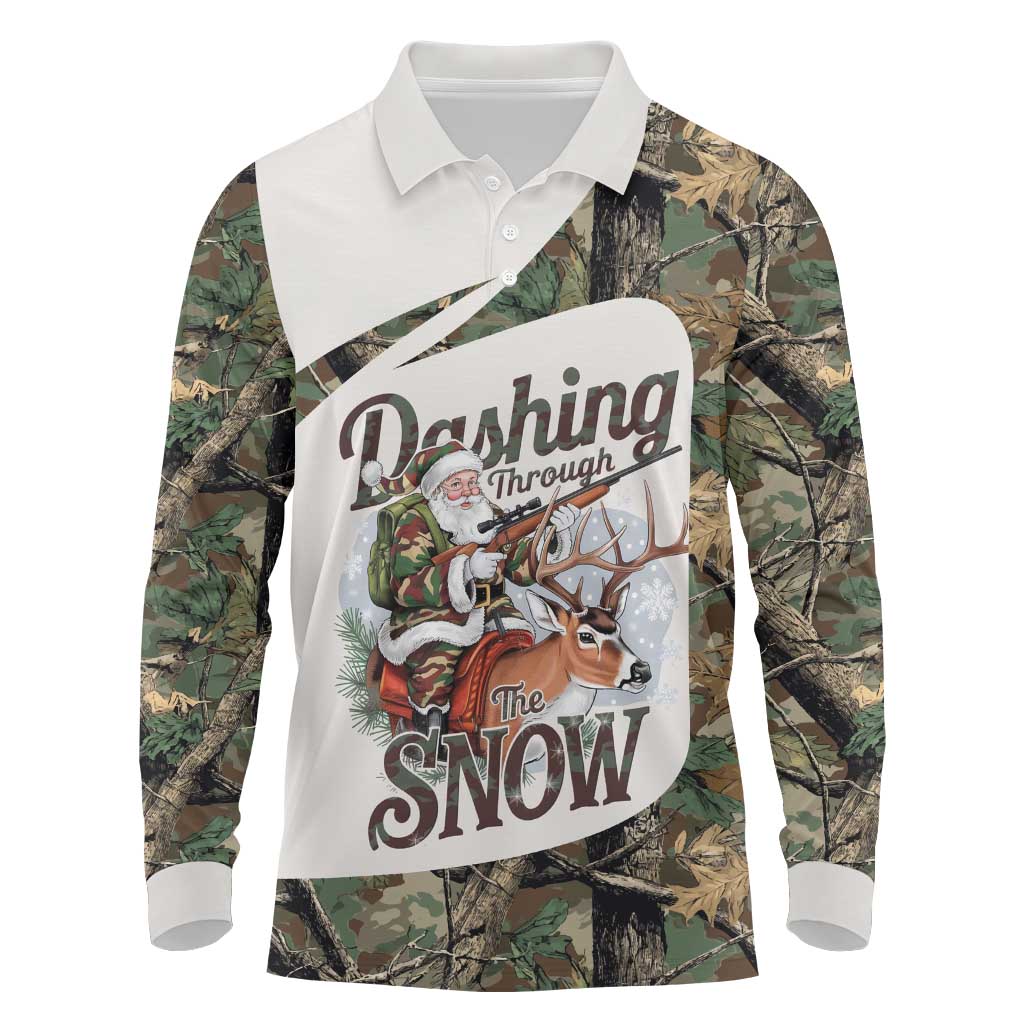 Santa Deer Hunting Christmas Long Sleeve Polo Shirt Hunting Camouflage Patterns - Wonder Print Shop