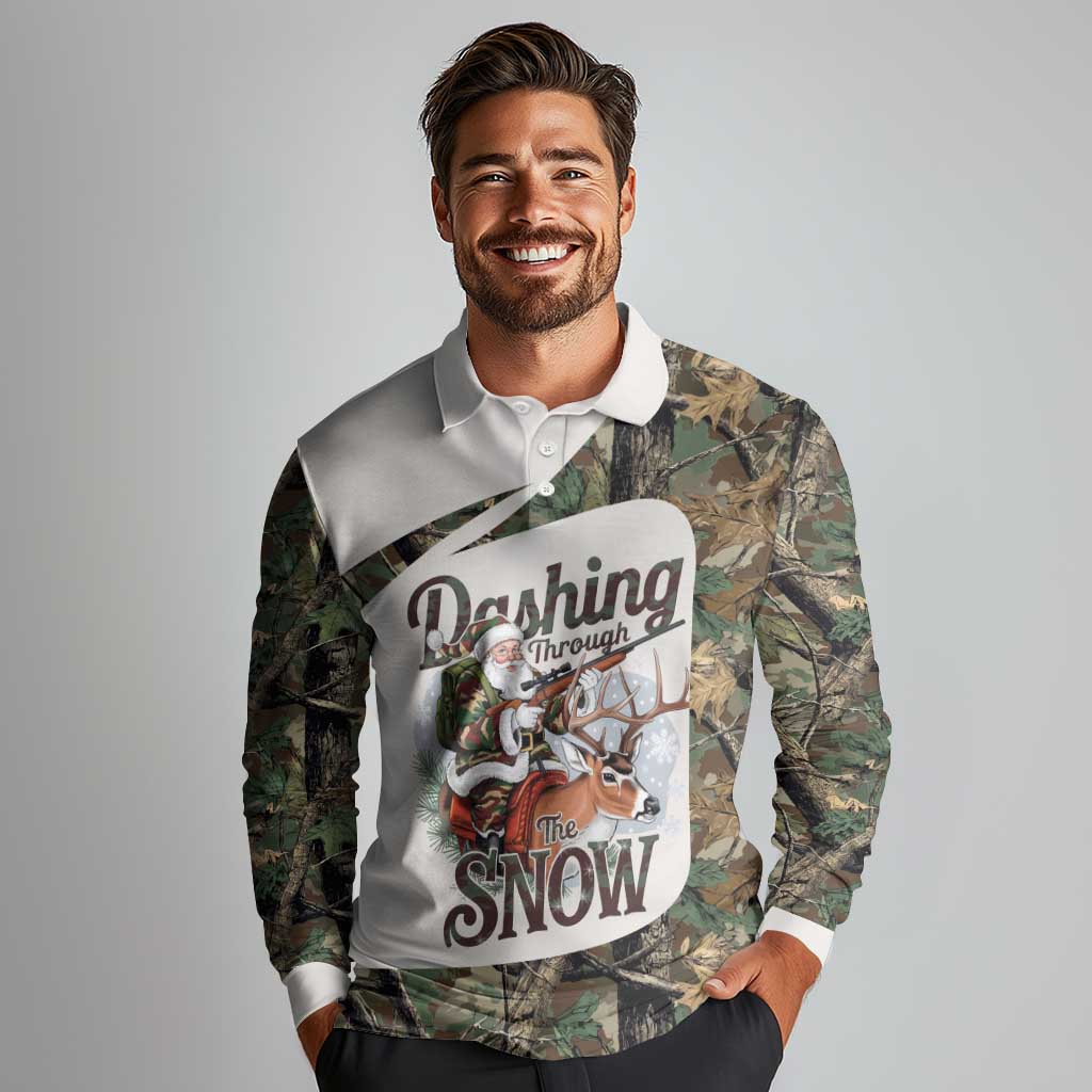 Santa Deer Hunting Christmas Long Sleeve Polo Shirt Hunting Camouflage Patterns - Wonder Print Shop