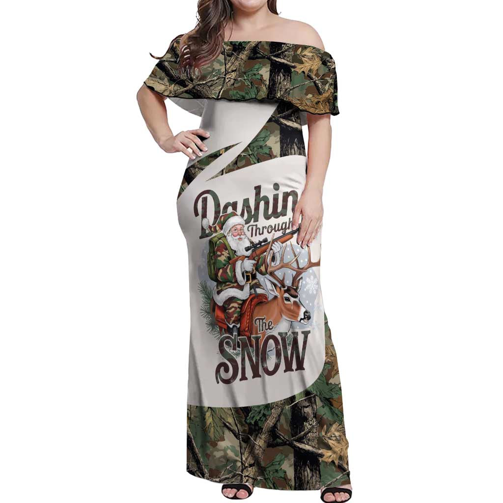 Santa Deer Hunting Christmas Off Shoulder Maxi Dress Hunting Camouflage Patterns - Wonder Print Shop
