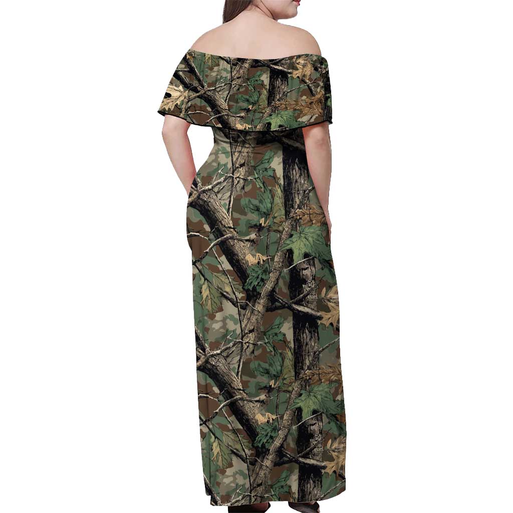 Santa Deer Hunting Christmas Off Shoulder Maxi Dress Hunting Camouflage Patterns - Wonder Print Shop