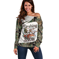 Santa Deer Hunting Christmas Off Shoulder Sweater Hunting Camouflage Patterns - Wonder Print Shop