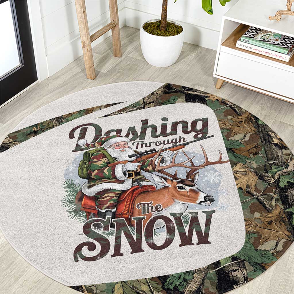 Santa Deer Hunting Christmas Round Carpet Hunting Camouflage Patterns - Wonder Print Shop