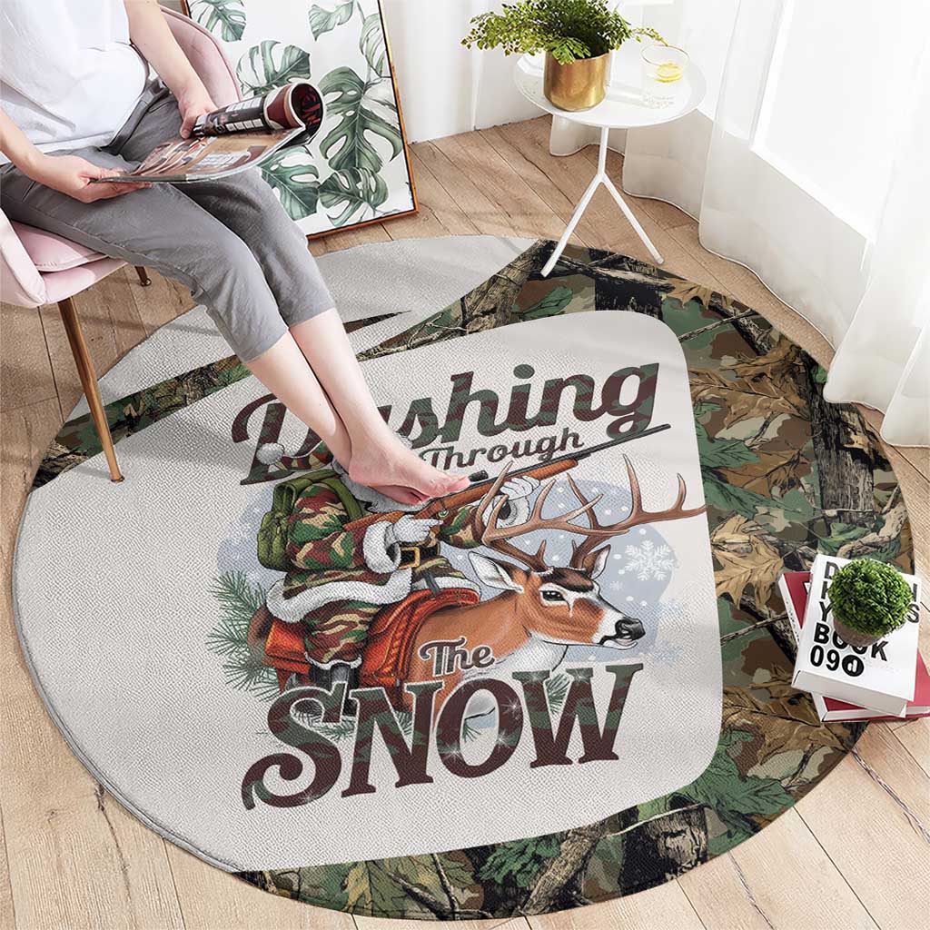 Santa Deer Hunting Christmas Round Carpet Hunting Camouflage Patterns - Wonder Print Shop