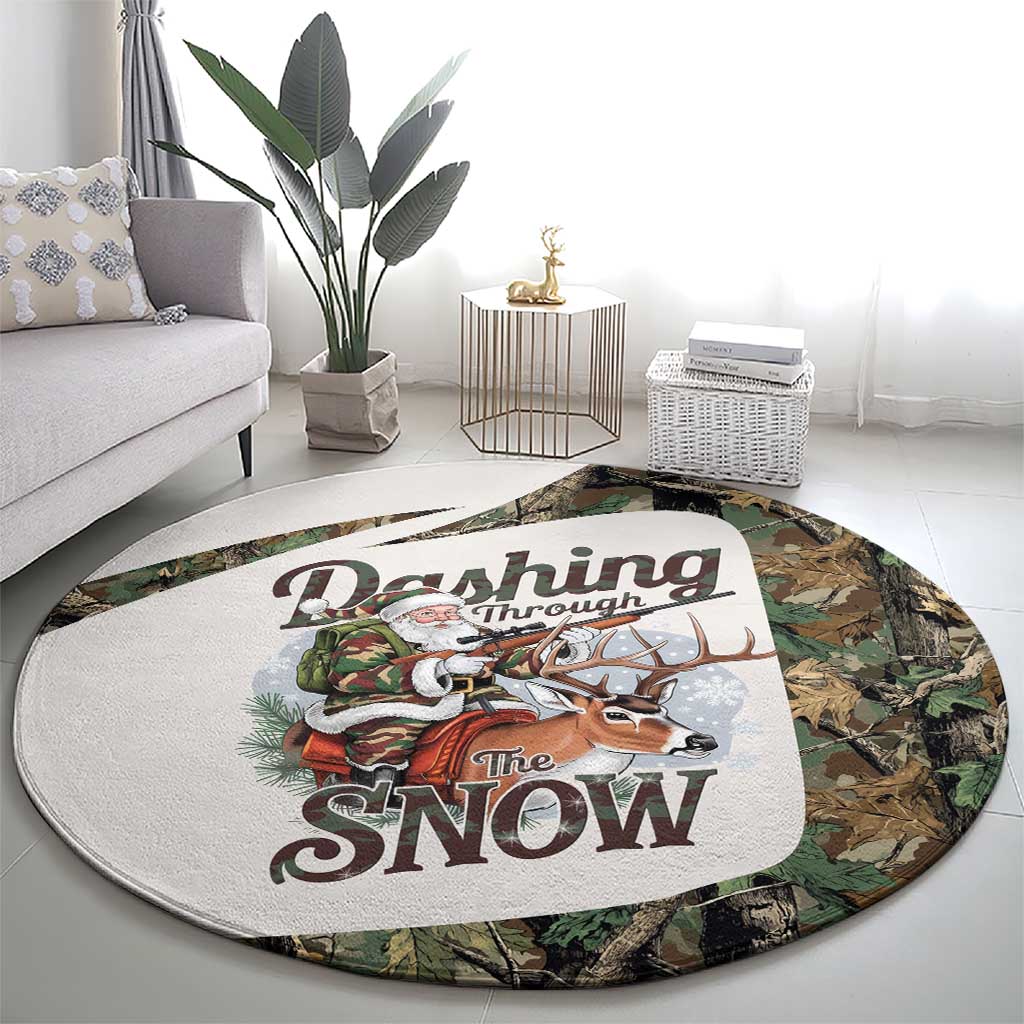 Santa Deer Hunting Christmas Round Carpet Hunting Camouflage Patterns - Wonder Print Shop