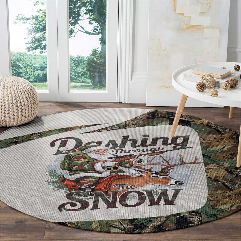 Santa Deer Hunting Christmas Round Carpet Hunting Camouflage Patterns - Wonder Print Shop