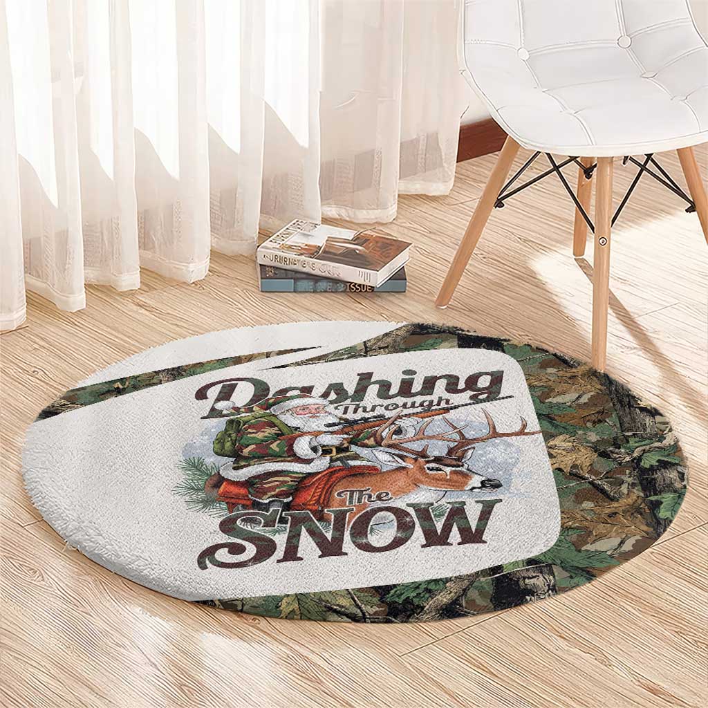 Santa Deer Hunting Christmas Round Carpet Hunting Camouflage Patterns - Wonder Print Shop