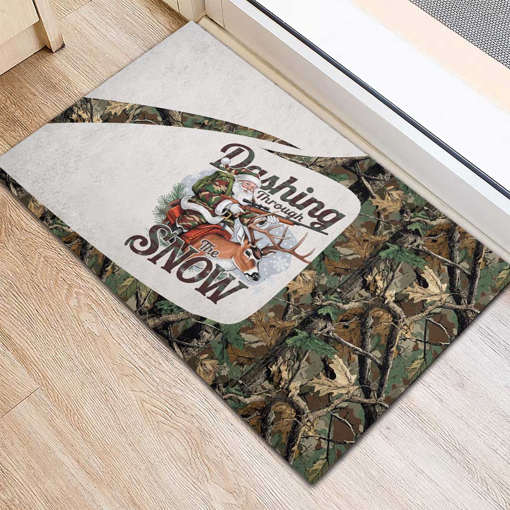 Santa Deer Hunting Christmas Rubber Doormat Hunting Camouflage Patterns - Wonder Print Shop