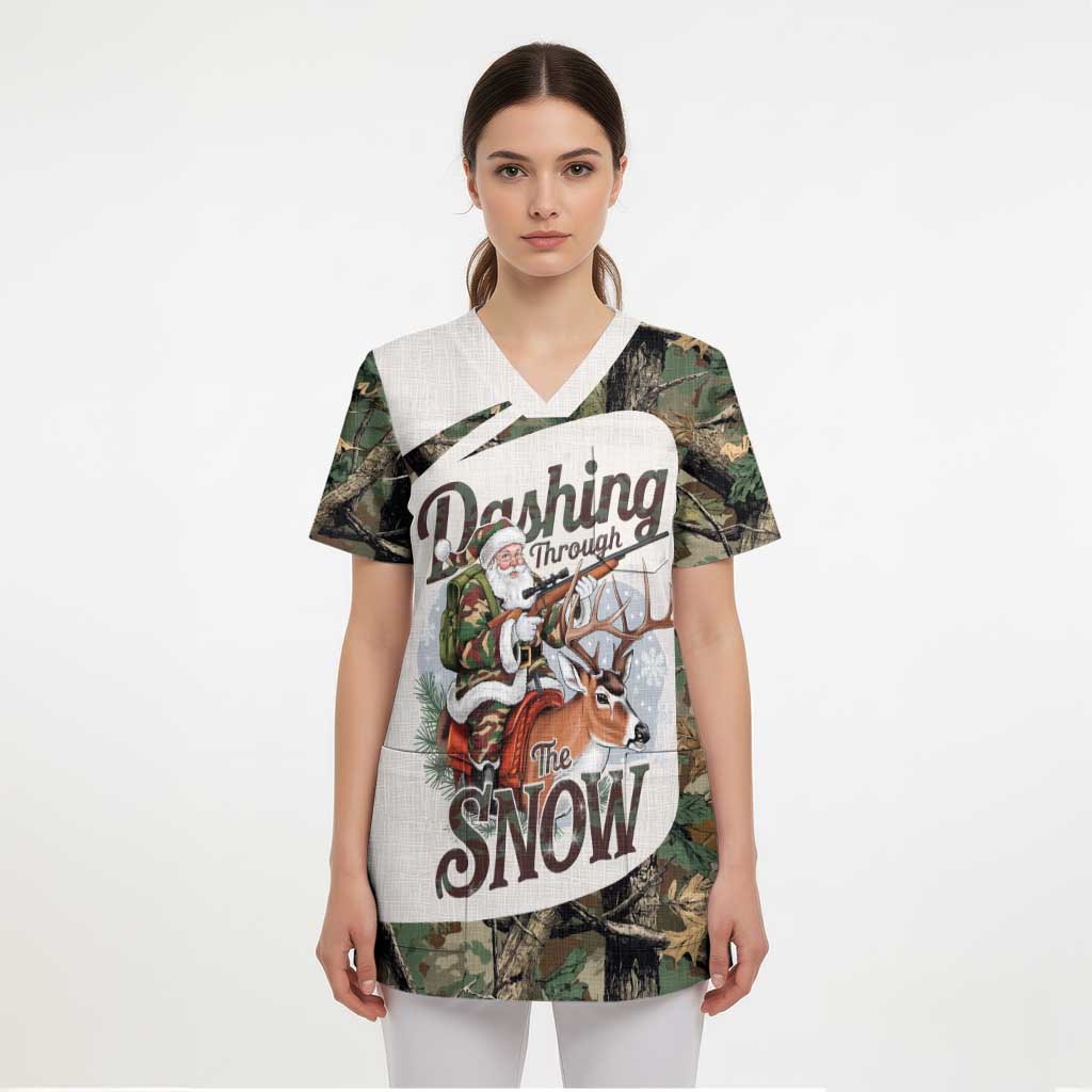 Santa Deer Hunting Christmas Scrub Top Hunting Camouflage Patterns - Wonder Print Shop