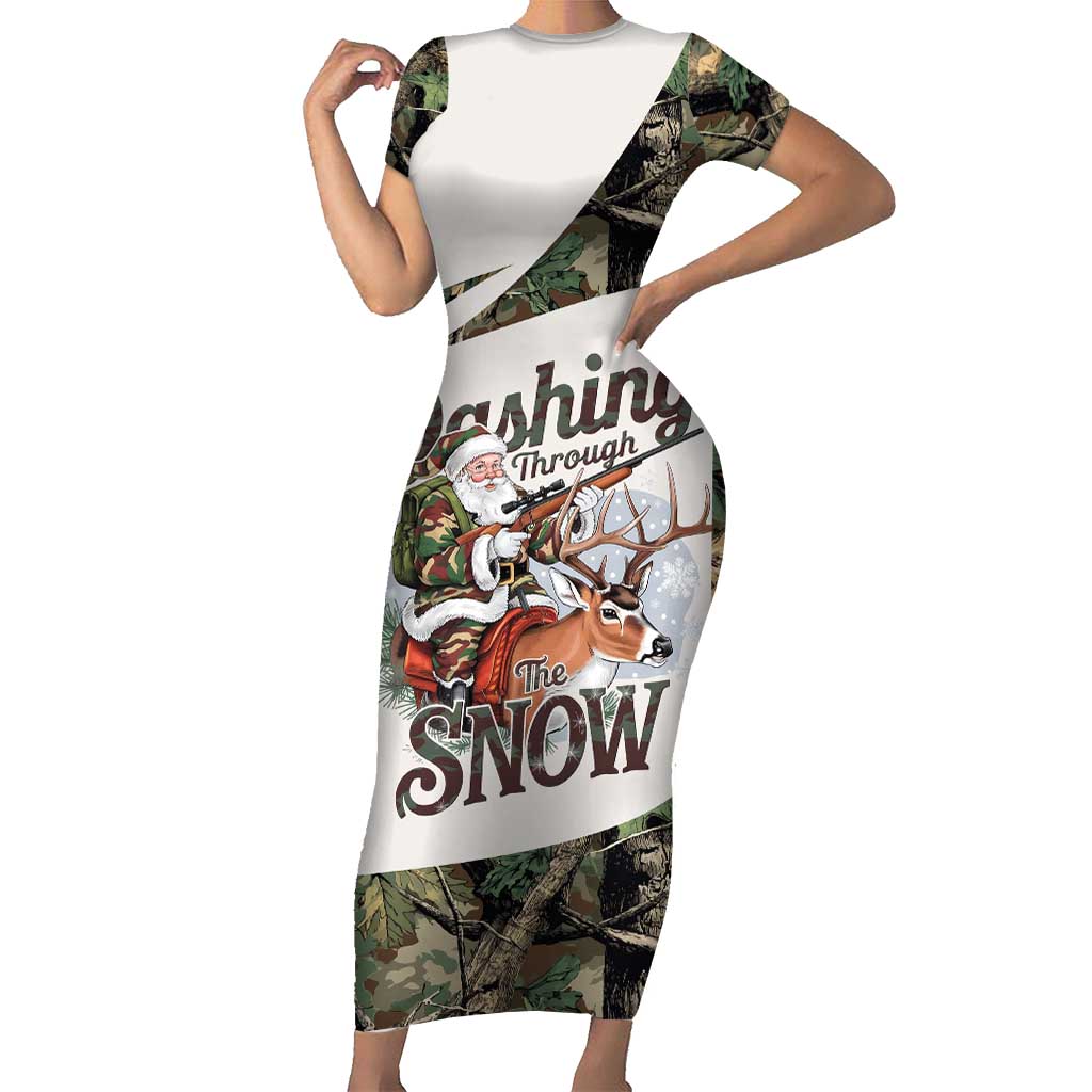 Santa Deer Hunting Christmas Short Sleeve Bodycon Dress Hunting Camouflage Patterns - Wonder Print Shop