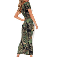 Santa Deer Hunting Christmas Short Sleeve Bodycon Dress Hunting Camouflage Patterns - Wonder Print Shop