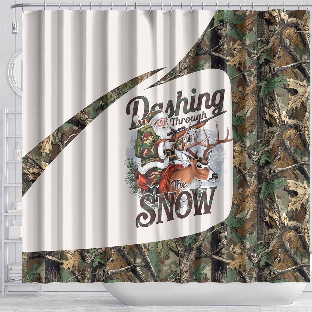 Santa Deer Hunting Christmas Shower Curtain Hunting Camouflage Patterns - Wonder Print Shop