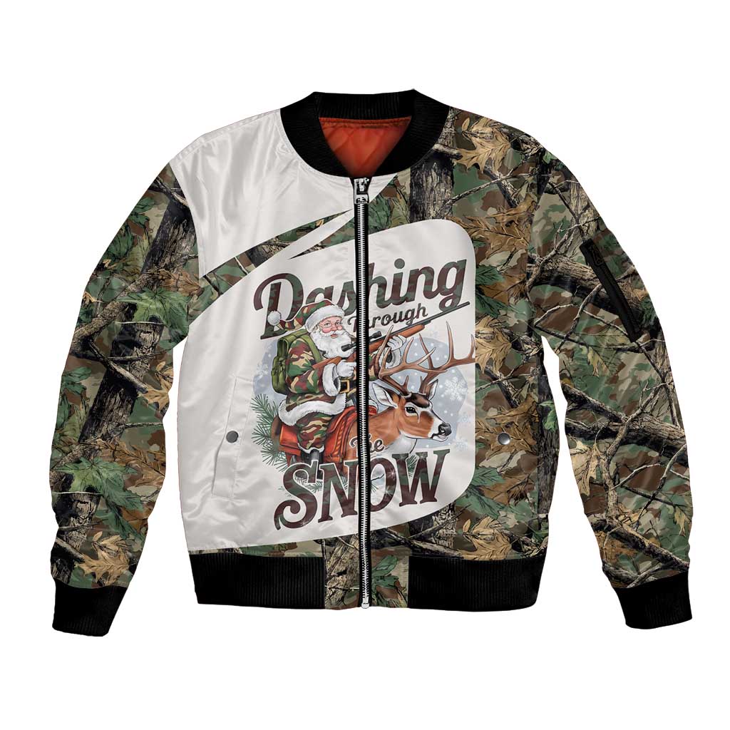 Santa Deer Hunting Christmas Sleeve Zip Bomber Jacket Hunting Camouflage Patterns - Wonder Print Shop