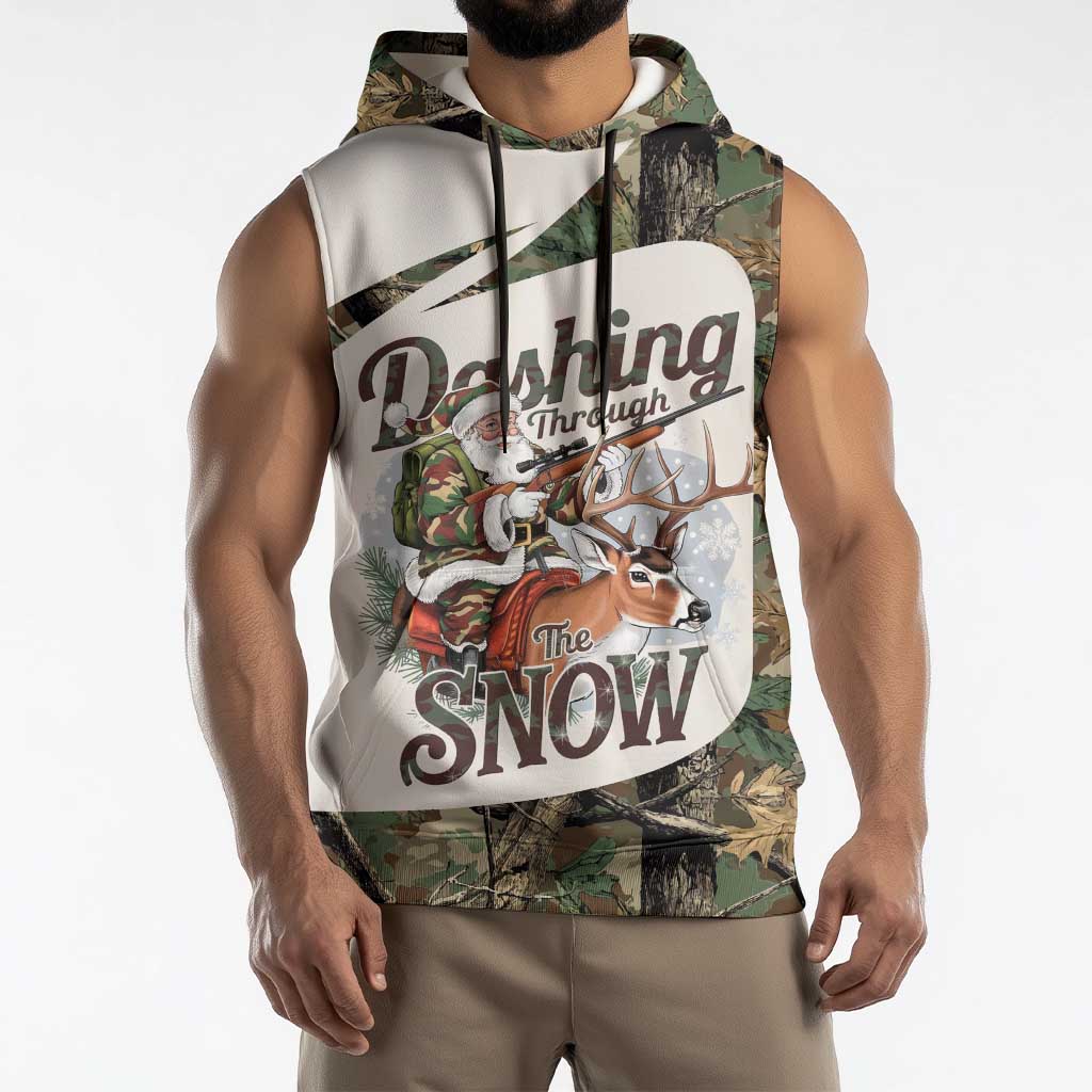 Santa Deer Hunting Christmas Sleeveless Hoodie Hunting Camouflage Patterns - Wonder Print Shop