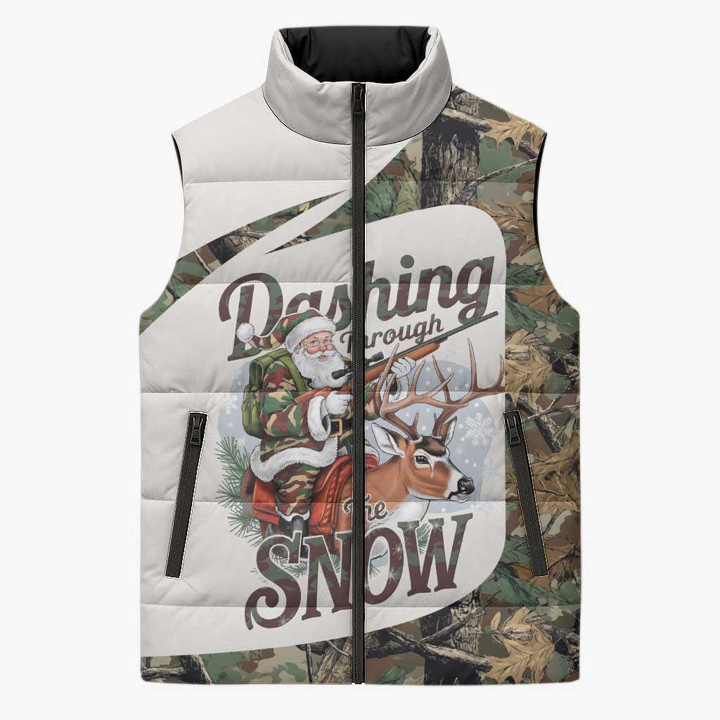Santa Deer Hunting Christmas Sleeveless Puffer Jacket Hunting Camouflage Patterns - Wonder Print Shop