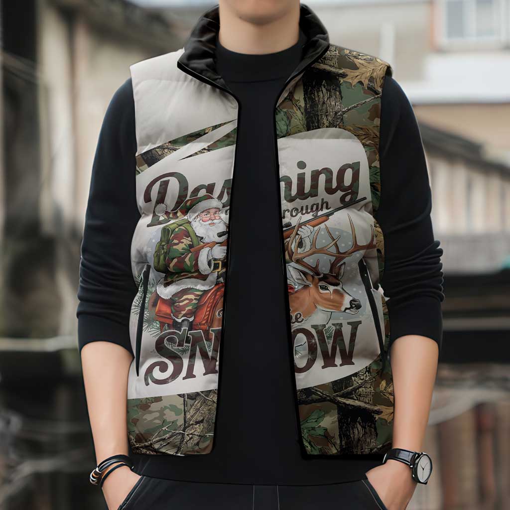 Santa Deer Hunting Christmas Sleeveless Puffer Jacket Hunting Camouflage Patterns - Wonder Print Shop