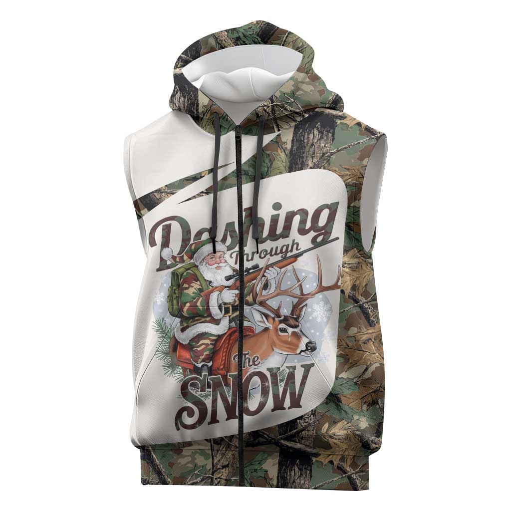 Santa Deer Hunting Christmas Sleeveless Zip Hoodie Hunting Camouflage Patterns - Wonder Print Shop