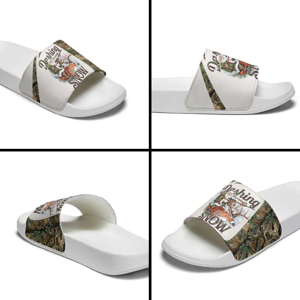Santa Deer Hunting Christmas Slide Sandals Hunting Camouflage Patterns - Wonder Print Shop