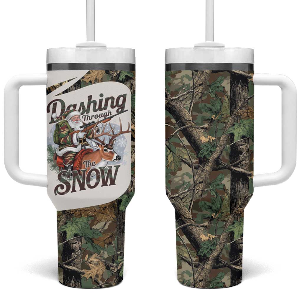 Santa Deer Hunting Christmas Tumbler With Handle Hunting Camouflage Patterns - Wonder Print Shop