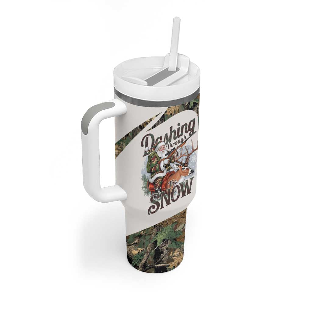 Santa Deer Hunting Christmas Tumbler With Handle Hunting Camouflage Patterns - Wonder Print Shop