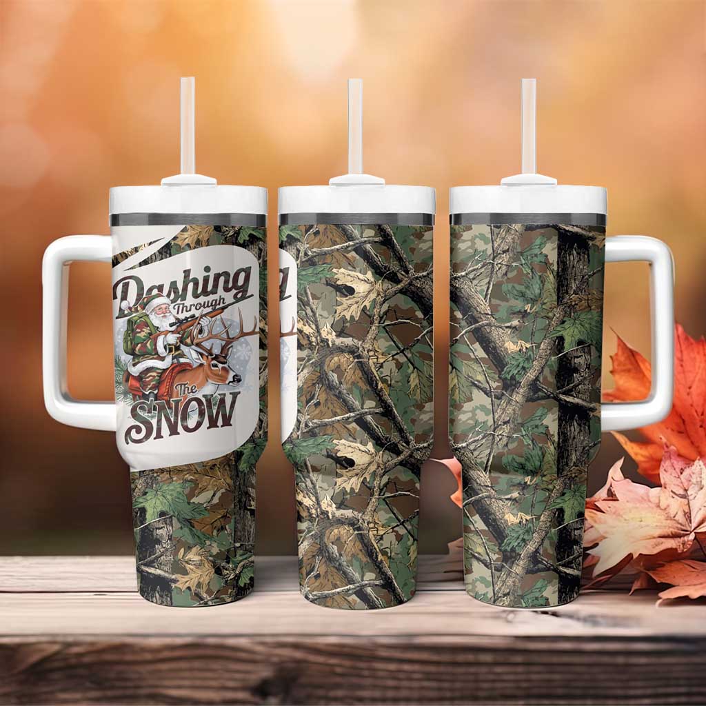 Santa Deer Hunting Christmas Tumbler With Handle Hunting Camouflage Patterns - Wonder Print Shop