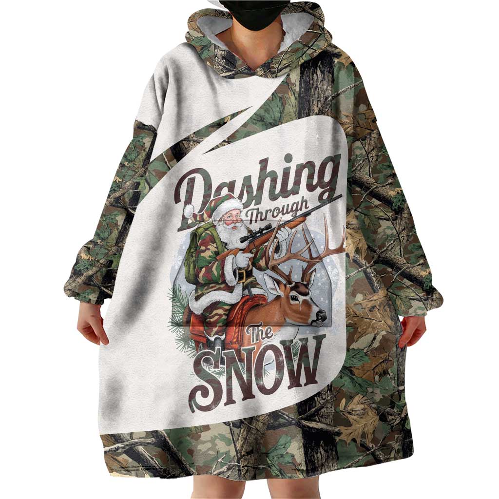Santa Deer Hunting Christmas Wearable Blanket Hoodie Hunting Camouflage Patterns - Wonder Print Shop