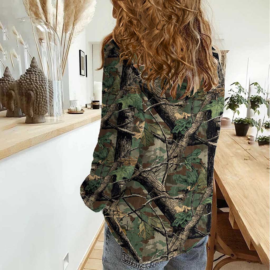 Santa Deer Hunting Christmas Women Casual Shirt Hunting Camouflage Patterns - Wonder Print Shop